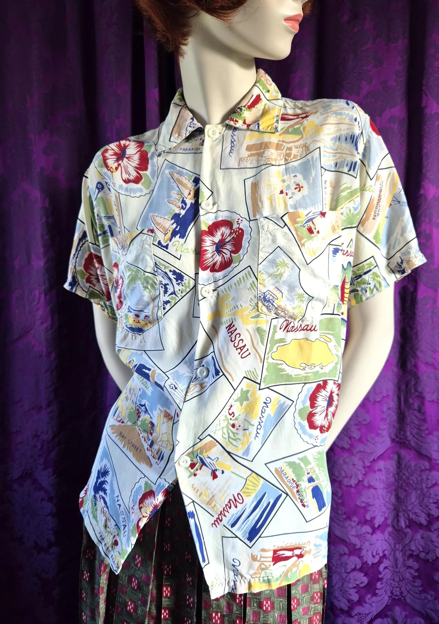 Vintage 1950s Tropiclads Bahamas Men's Shop Aloha Shirt