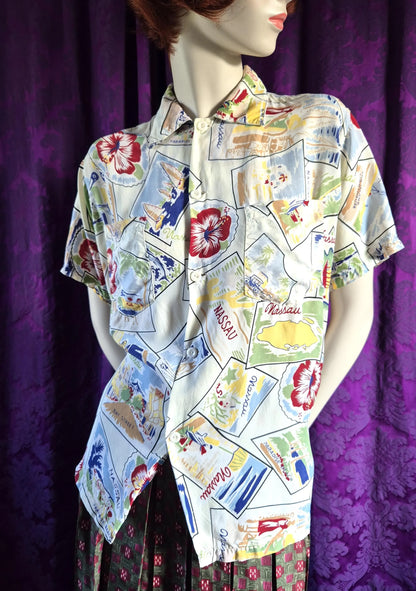Vintage 1950s Tropiclads Bahamas Men's Shop Aloha Shirt