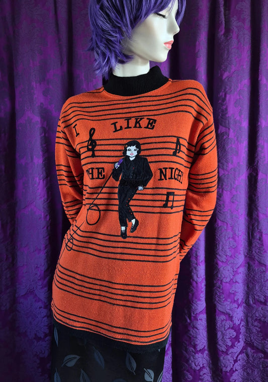 Vintage Novelty "I Like the Night" Jumper with Appliqué Cabaret Singer