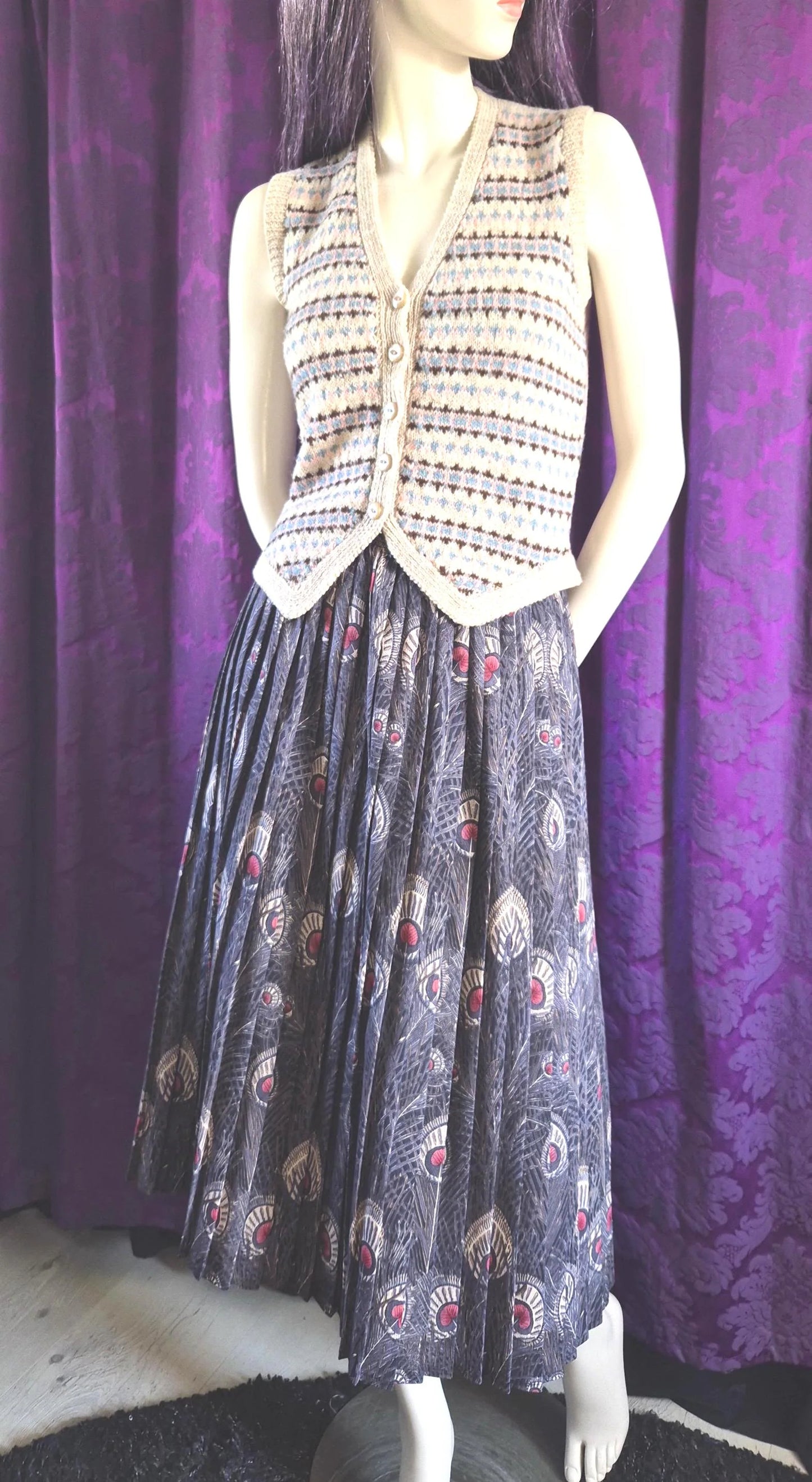 Liberty of London Hera Peacock Wool Pleated Skirt