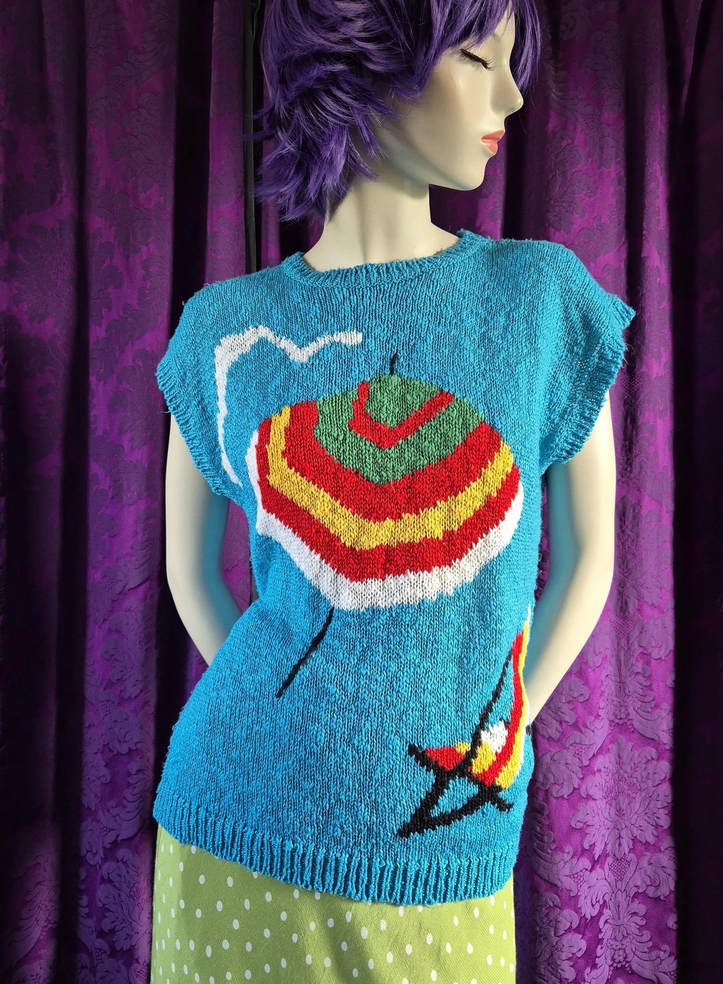 Vintage Beach Umbrella Seaside Scene Knit by Gino Baraldi