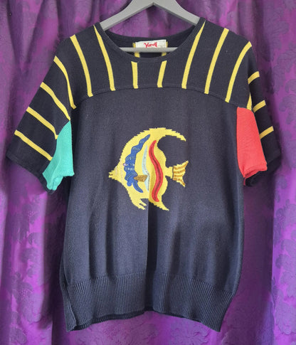 Vintage 1980s Novelty Angel Fish Beaded Jumper