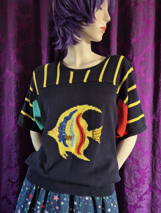 Vintage 1980s Novelty Angel Fish Beaded Jumper