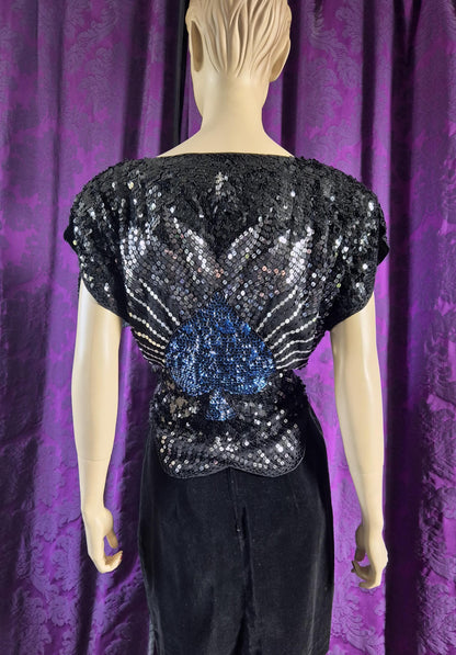 Vintage 1980s Sequin Spade Butterfly Top