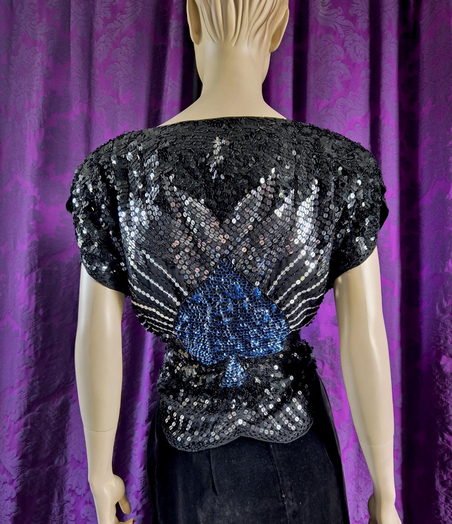 Vintage 1980s Sequin Spade Butterfly Top