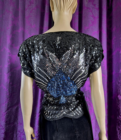 Vintage 1980s Sequin Spade Butterfly Top