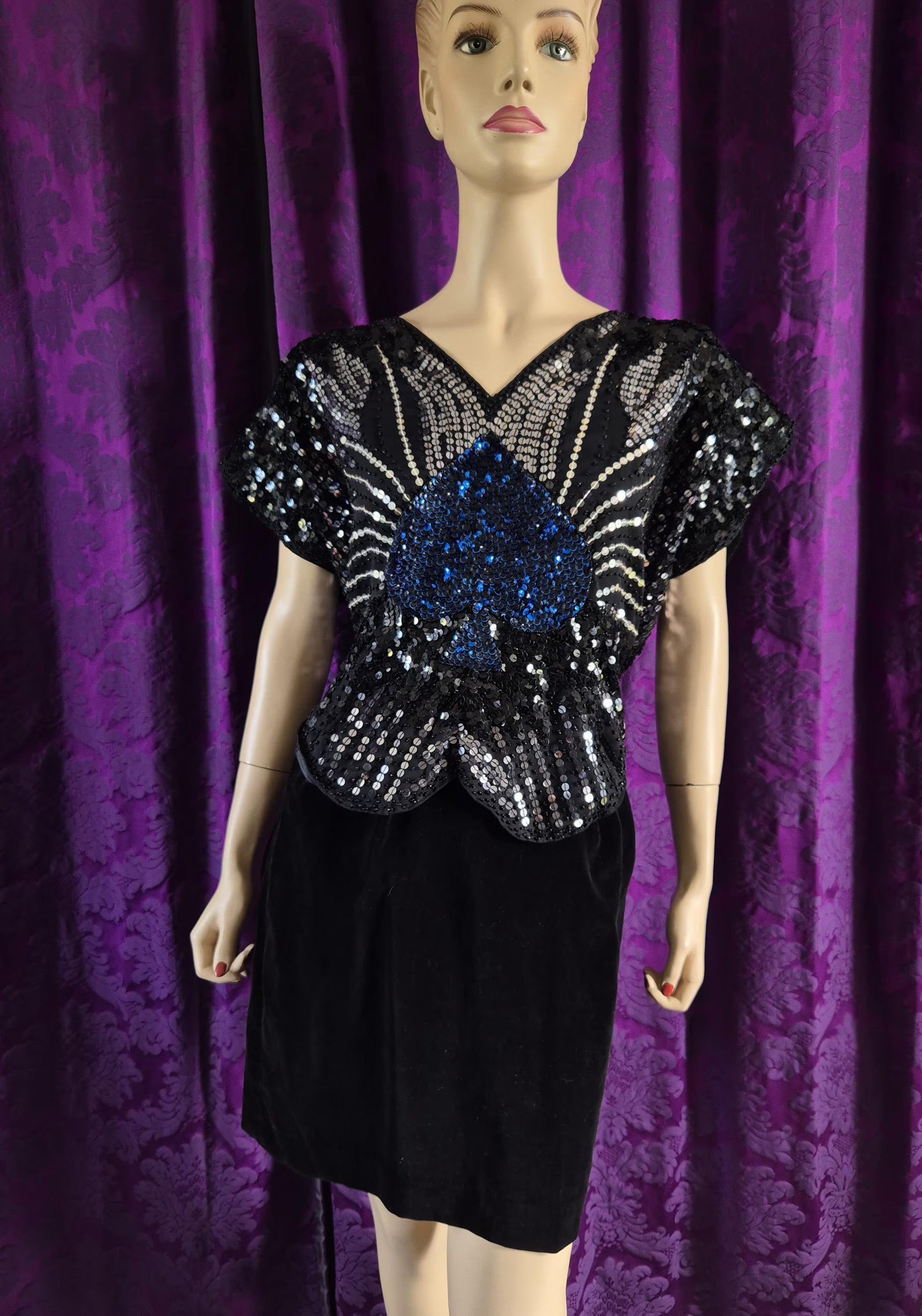 Vintage 1980s Sequin Spade Butterfly Top