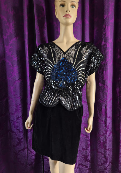 Vintage 1980s Sequin Spade Butterfly Top