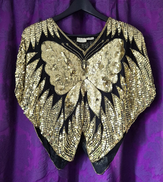 Vintage 1980s  Gold Butterfly Sequin Party Top