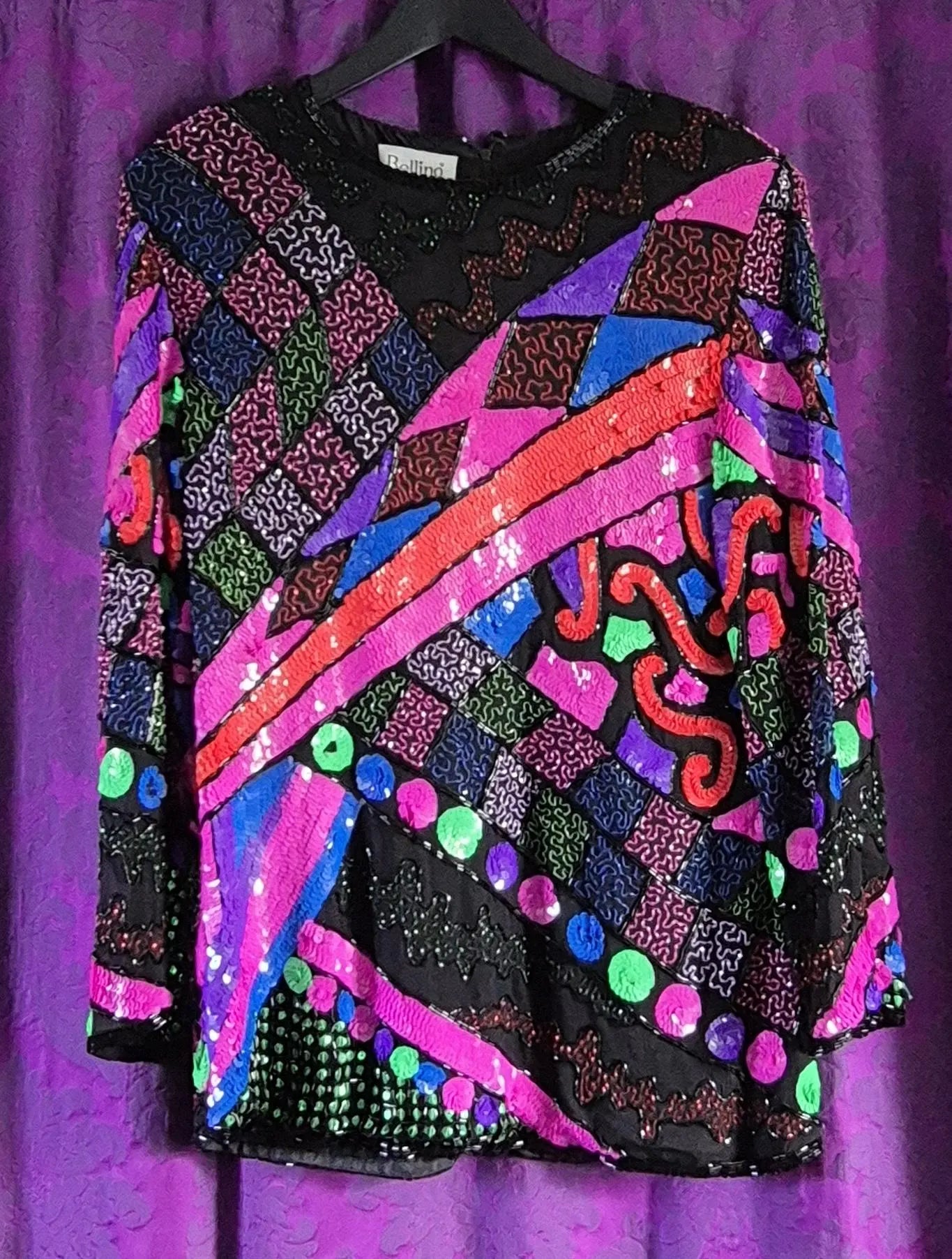 Vintage 1990s Sequin & Beads Abstract Tunic Top