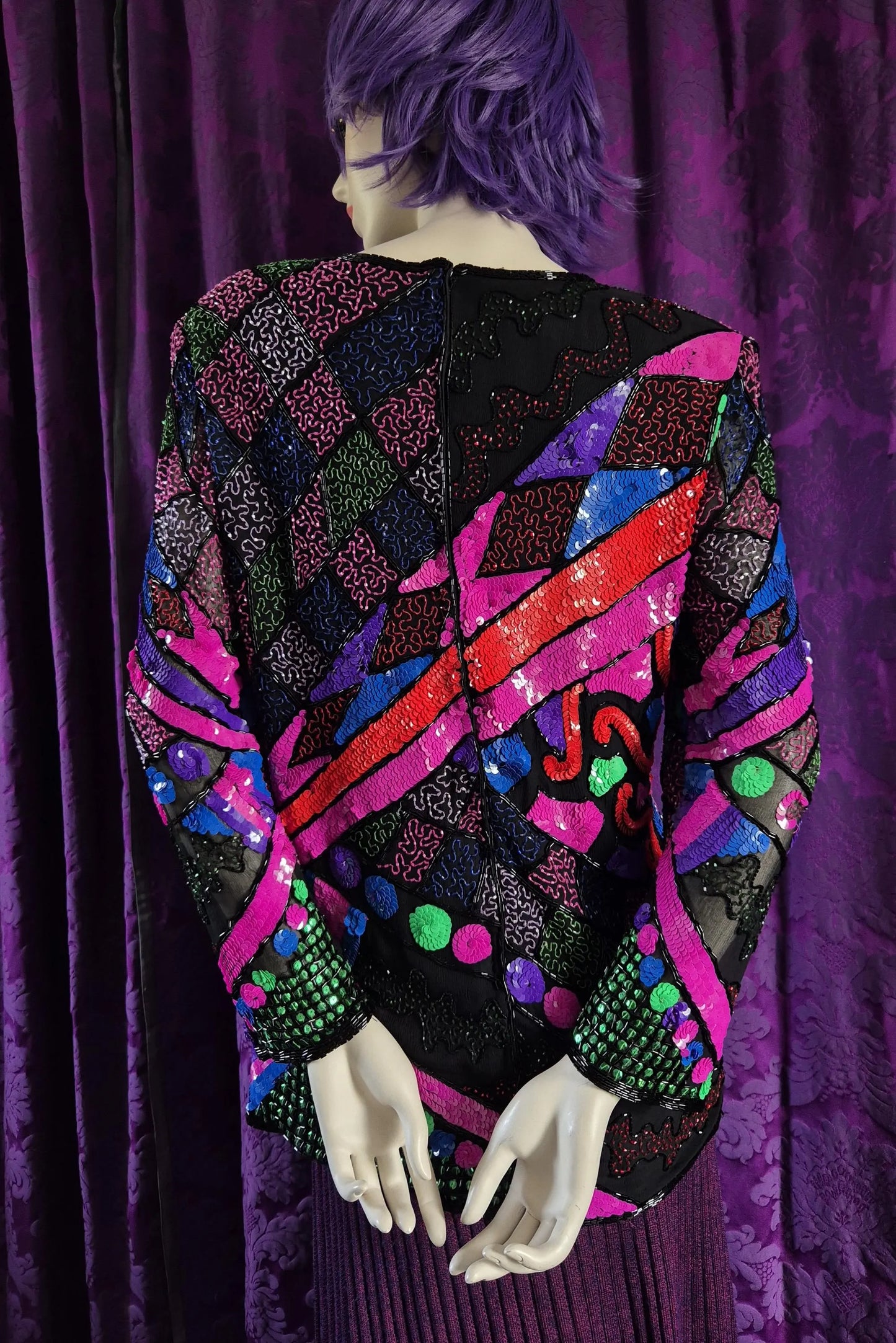 Vintage 1990s Sequin & Beads Abstract Tunic Top