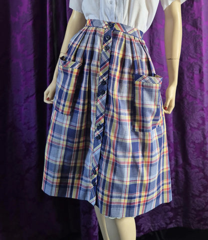 Vintage 1970s Checked Full Skirt with Pockets