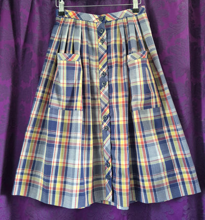 Vintage 1970s Checked Full Skirt with Pockets