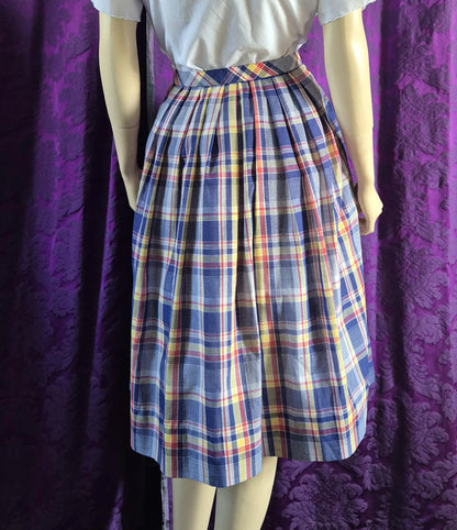Vintage 1970s Checked Full Skirt with Pockets