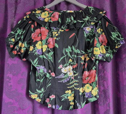 Vintage Ruffled Cotton Floral Coquette Blouse