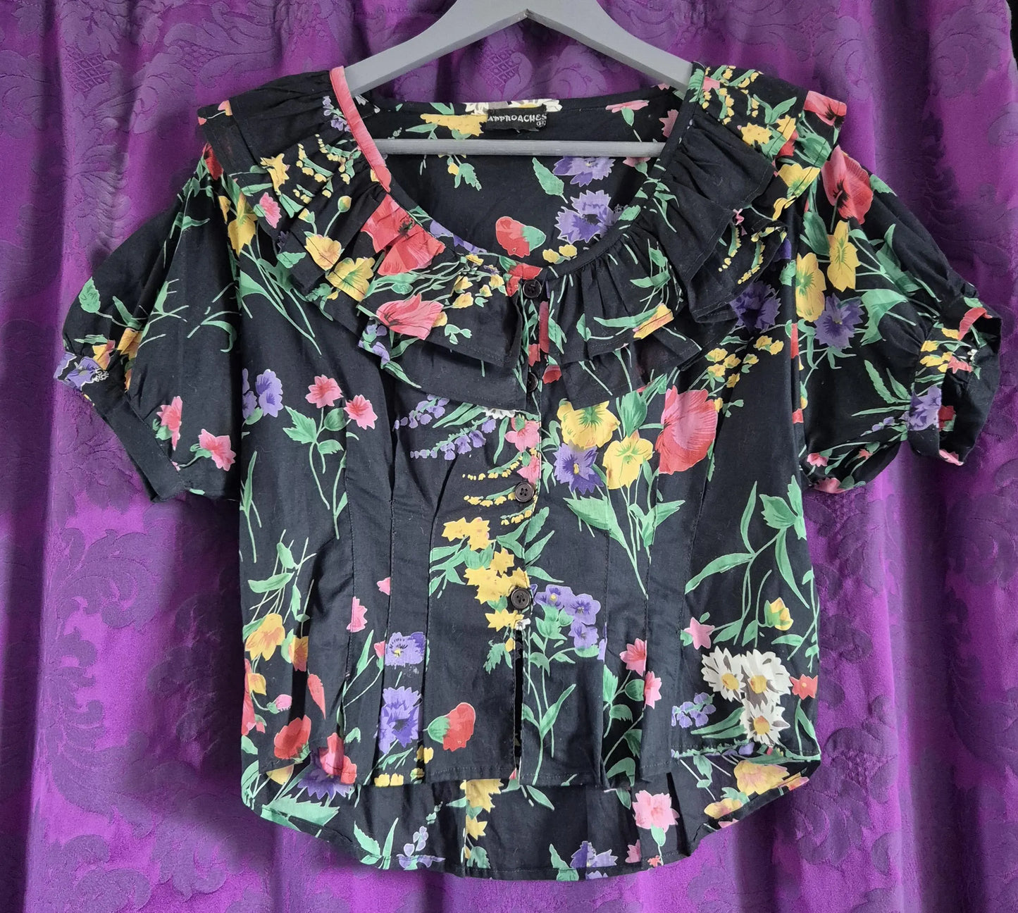 Vintage Ruffled Cotton Floral Coquette Blouse