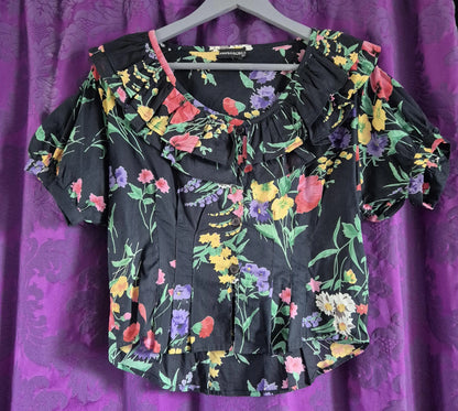 Vintage Ruffled Cotton Floral Coquette Blouse