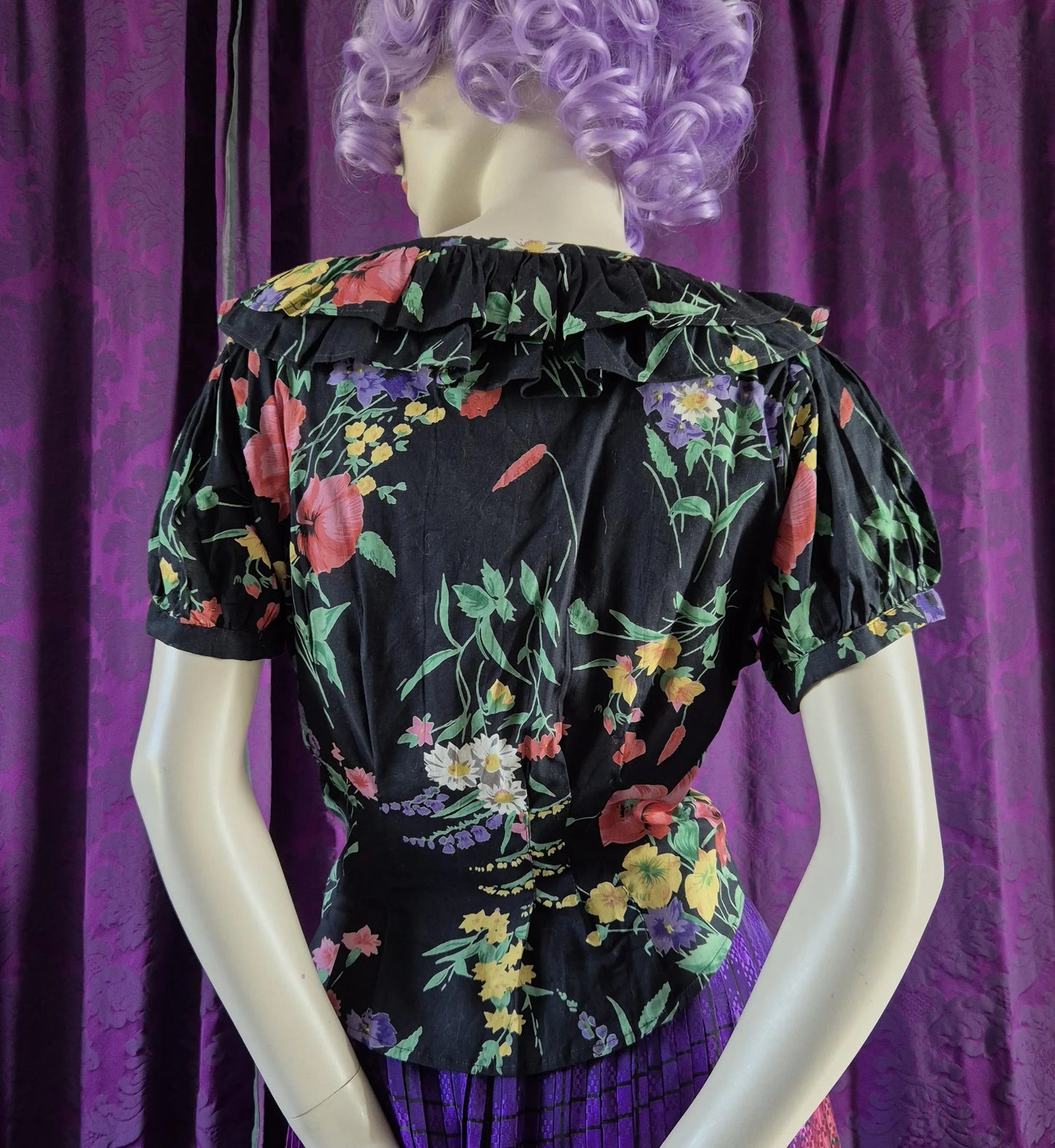 Vintage Ruffled Cotton Floral Coquette Blouse