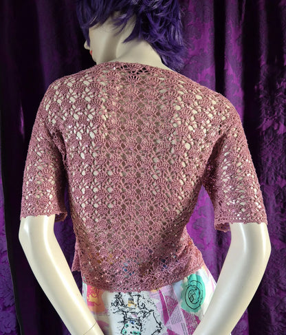 Vintage 1990s Betsey Johnson New York Pink Crocheted Cardigan