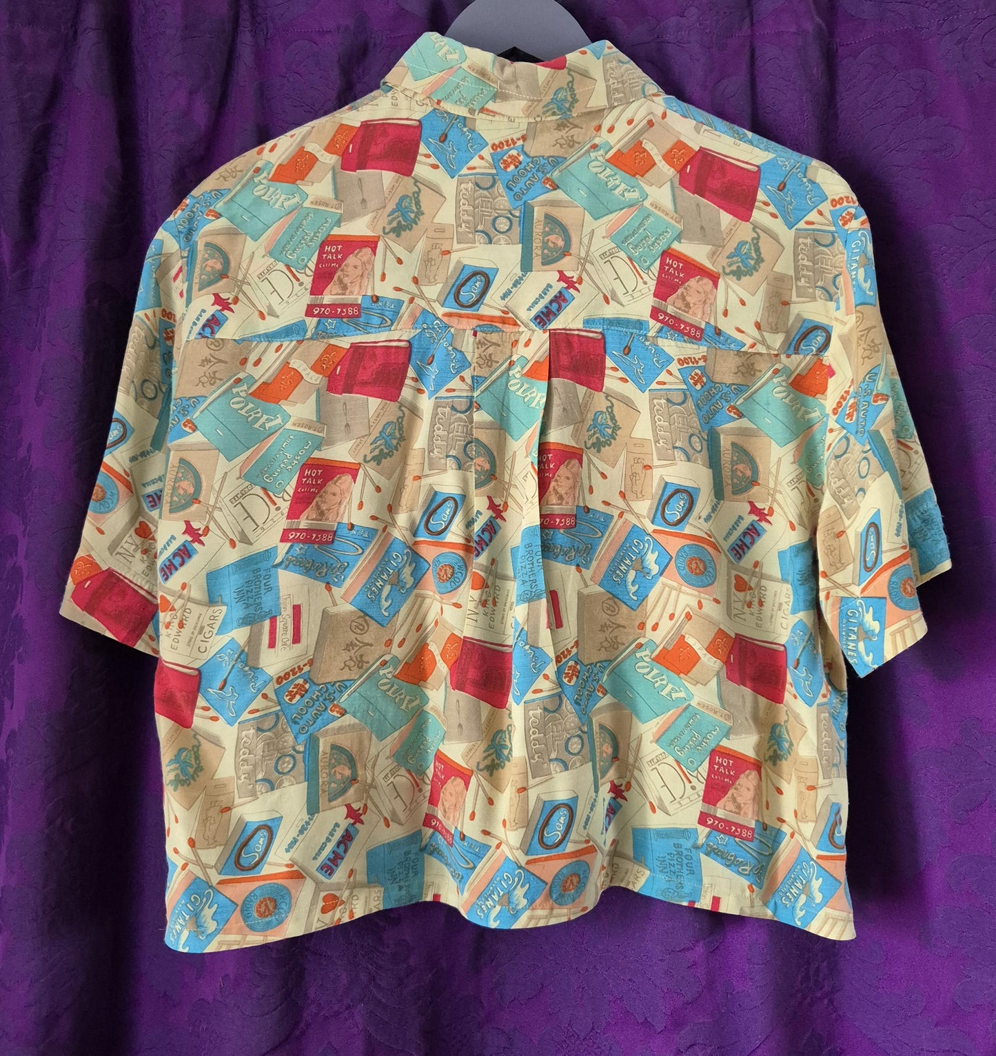 Vintage Betty Barclay Retro Matchbooks Print Cropped Blouse