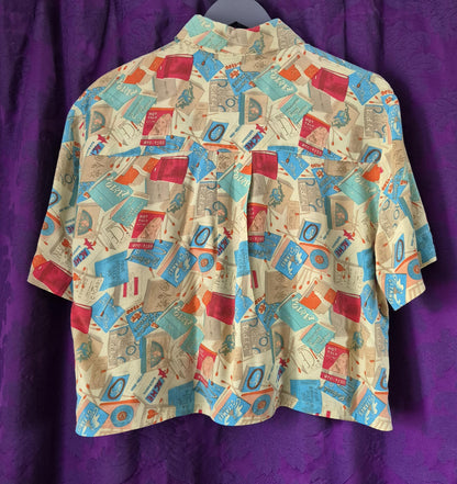 Vintage Betty Barclay Retro Matchbooks Print Cropped Blouse