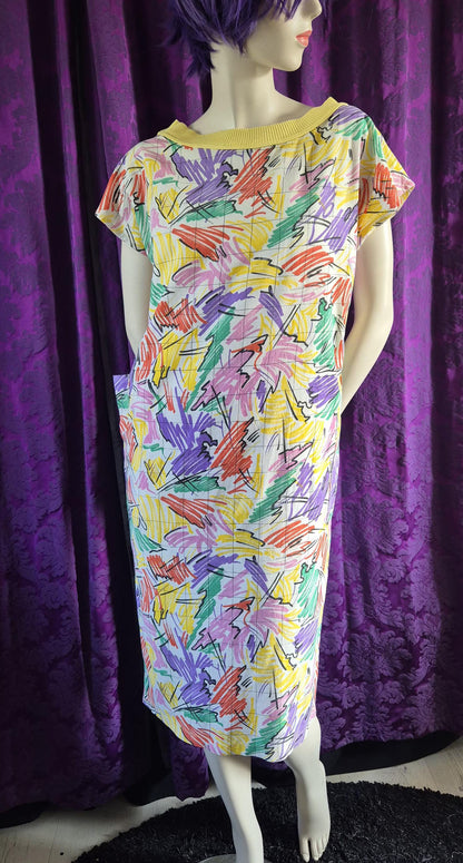 Vintage 1980s Crayon Print Cotton Dress