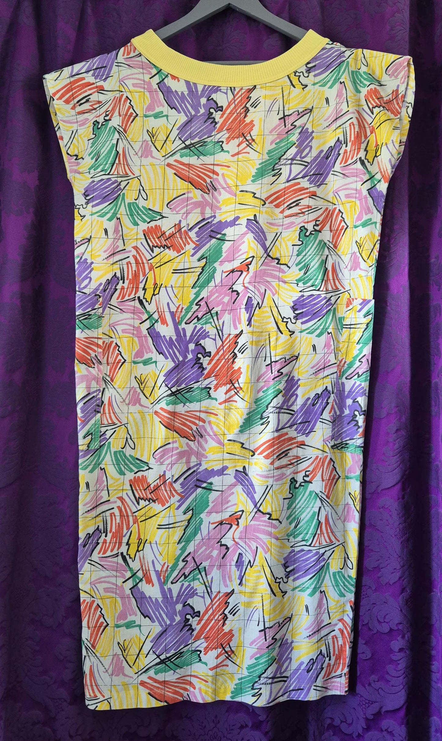 Vintage 1980s Crayon Print Cotton Dress