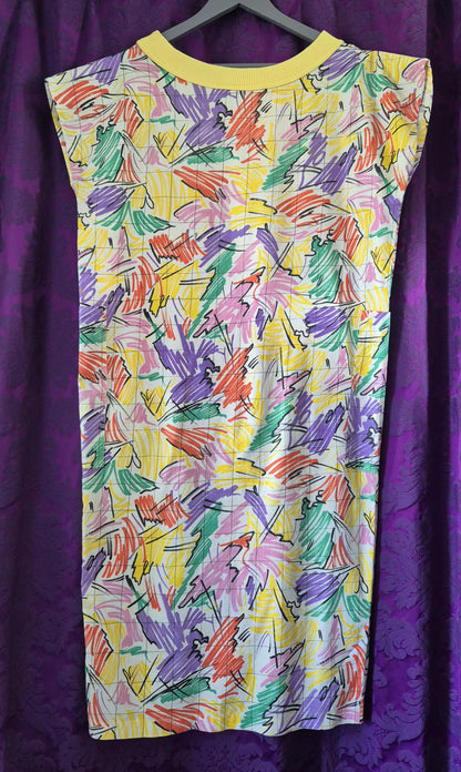 Vintage 1980s Crayon Print Cotton Dress