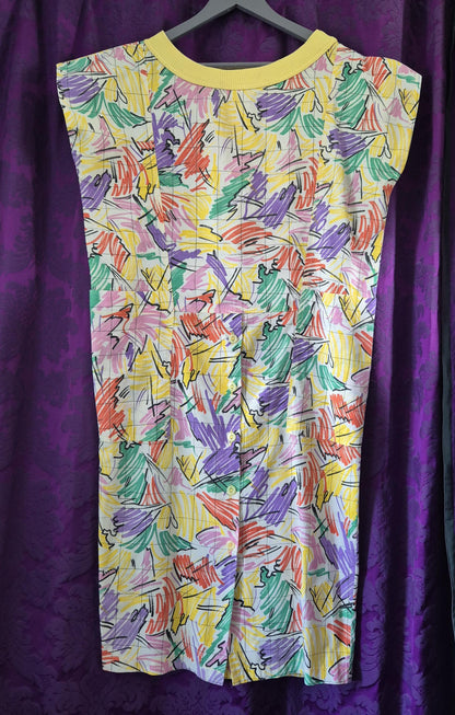 Vintage 1980s Crayon Print Cotton Dress