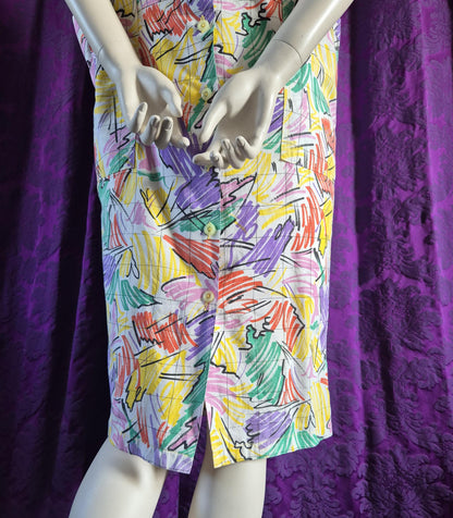 Vintage 1980s Crayon Print Cotton Dress