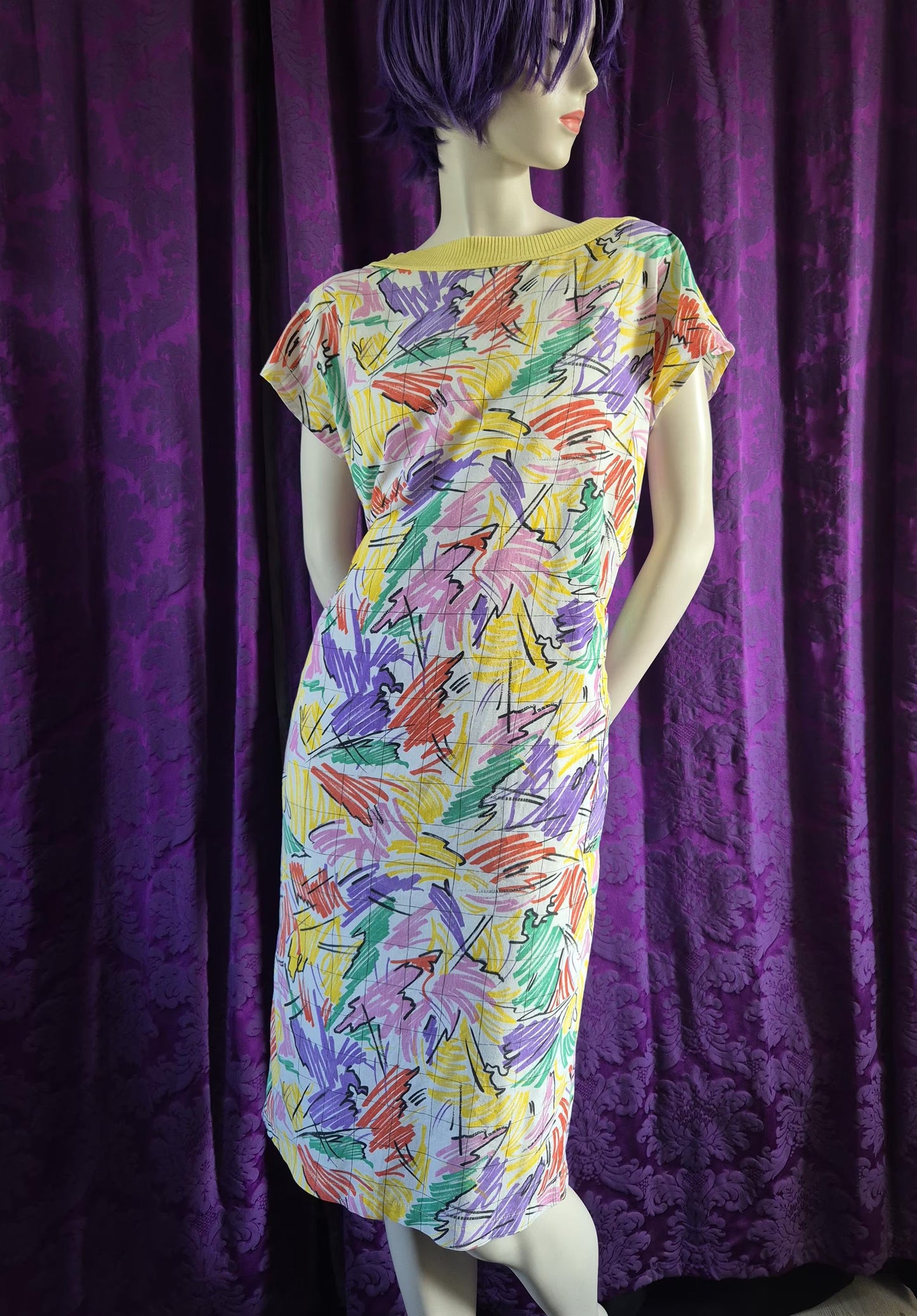 Vintage 1980s Crayon Print Cotton Dress