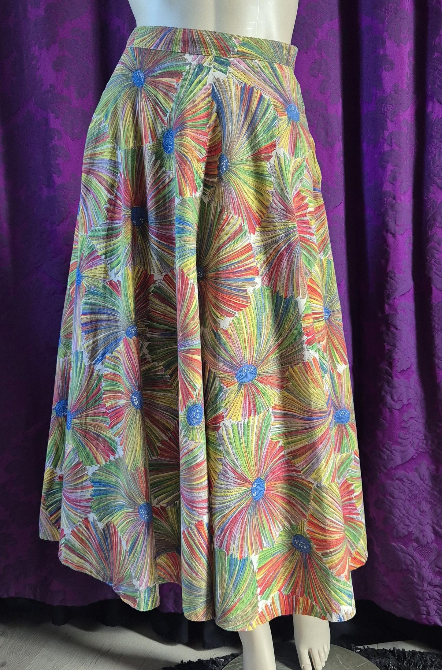 Vintage Rainbow Floral Cotton Circle Skirt