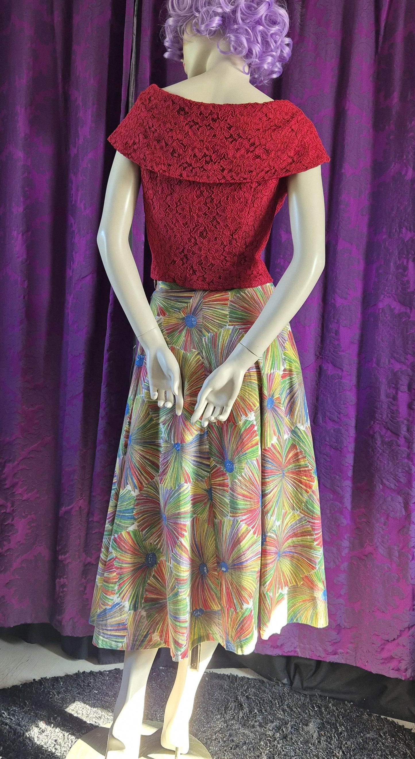 Vintage Rainbow Floral Cotton Circle Skirt