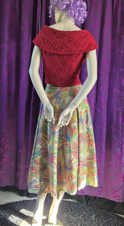 Vintage Rainbow Floral Cotton Circle Skirt