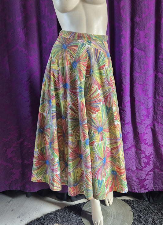 Vintage Rainbow Floral Cotton Circle Skirt