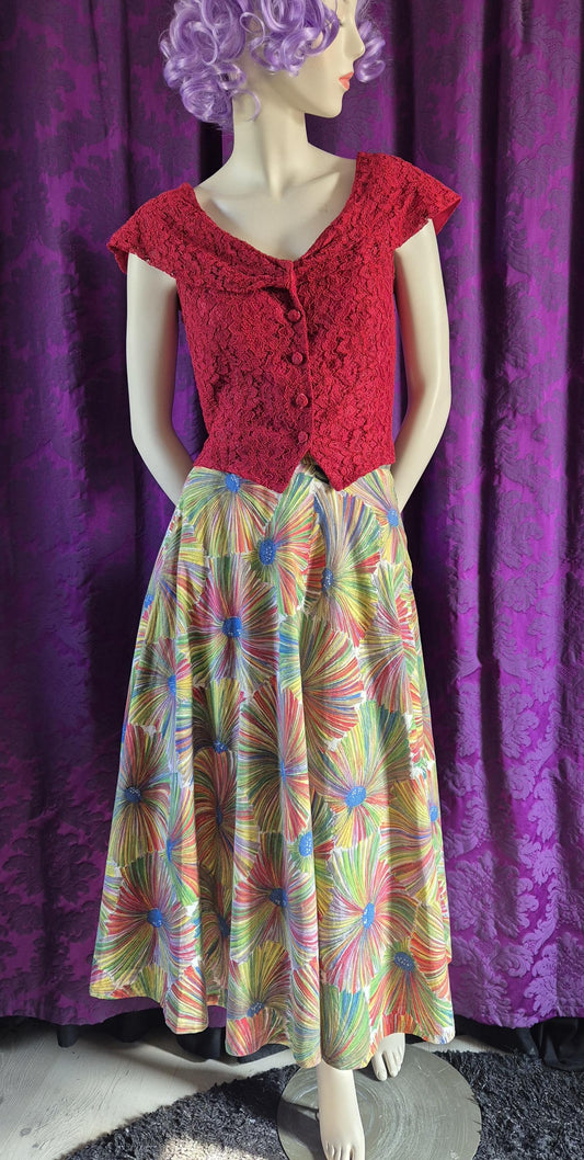 Vintage Rainbow Floral Cotton Circle Skirt