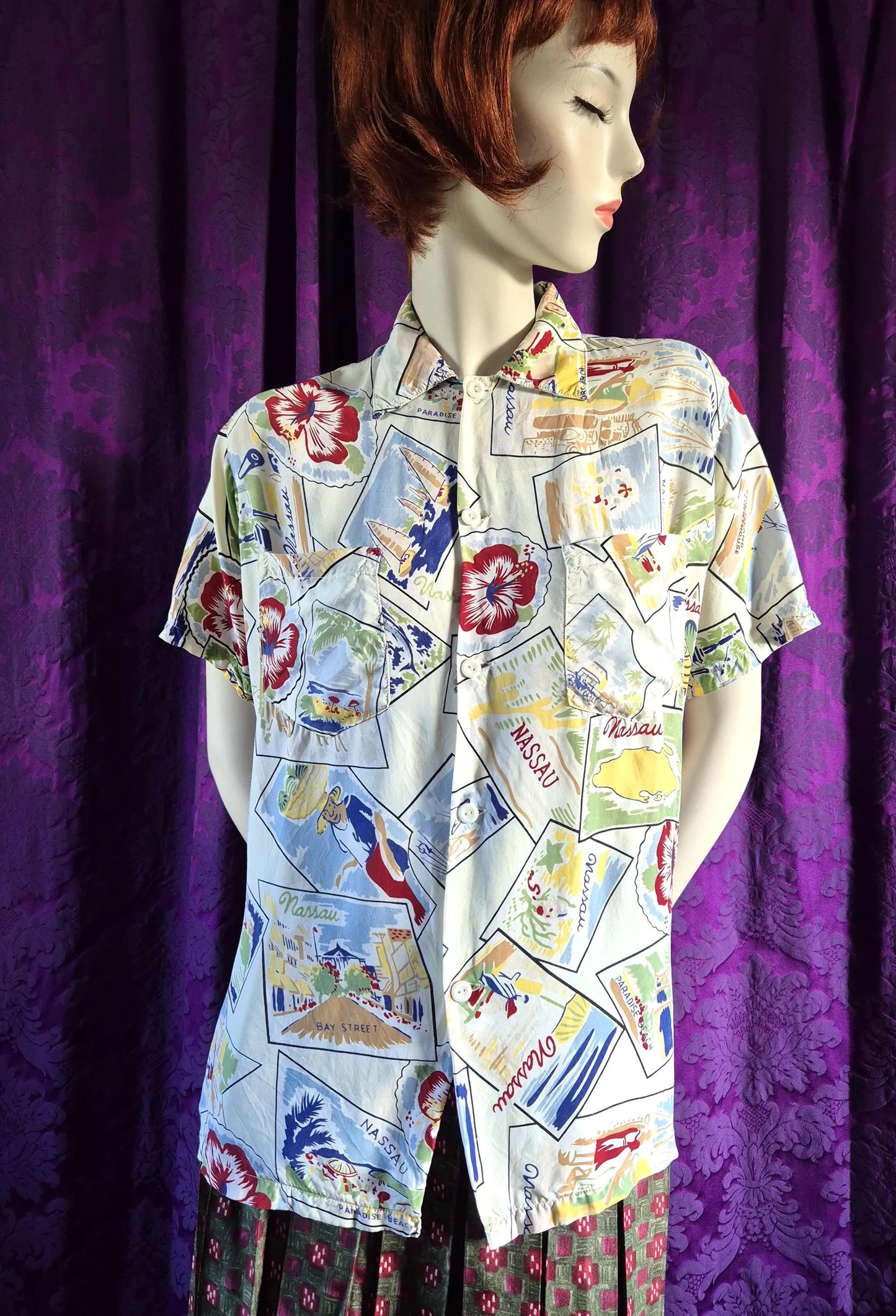 Vintage 1950s Tropiclads Bahamas Men's Shop Aloha Shirt