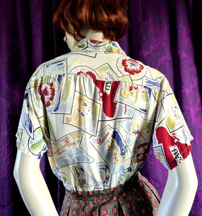Vintage 1950s Tropiclads Bahamas Men's Shop Aloha Shirt