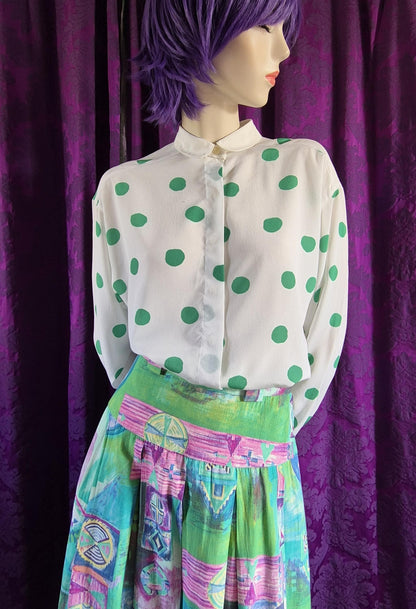 Vintage Green Polka Dots Rodier Paris Blouse
