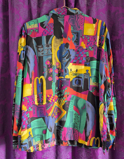 Vintage 1990s Colourful Art Collage Print Blouse