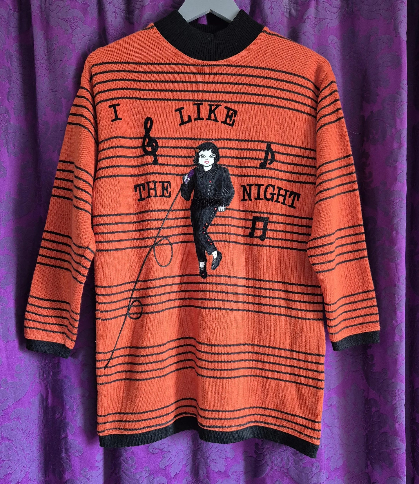 Vintage Novelty "I Like the Night" Jumper with Appliqué Cabaret Singer