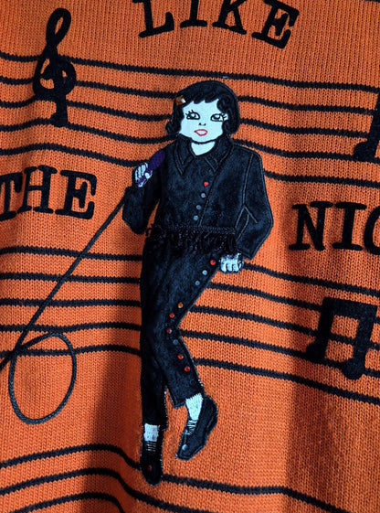 Vintage Novelty "I Like the Night" Jumper with Appliqué Cabaret Singer
