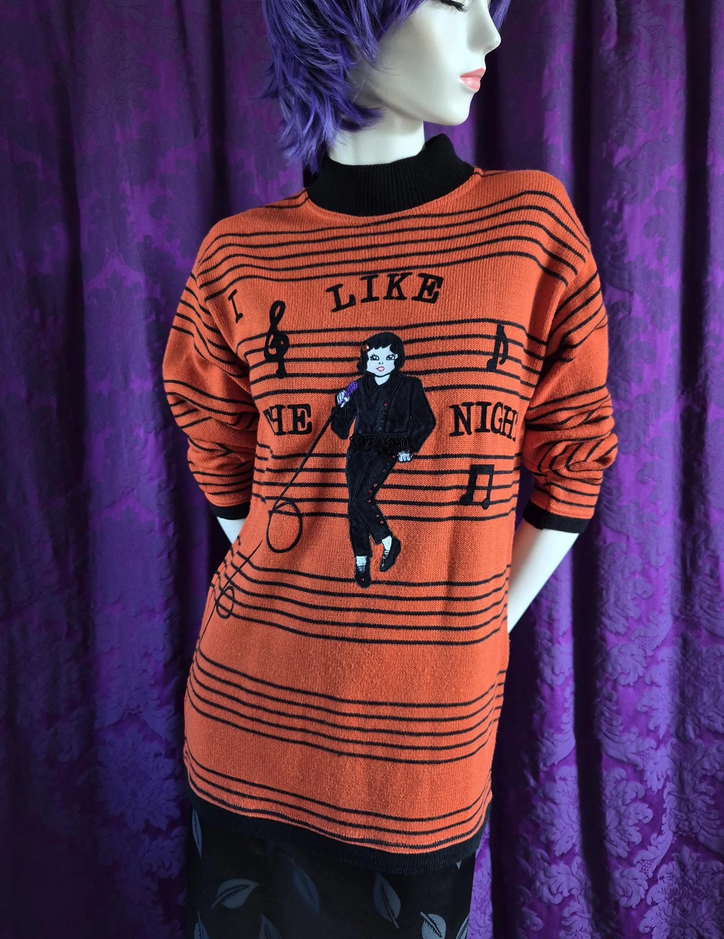 Vintage Novelty "I Like the Night" Jumper with Appliqué Cabaret Singer