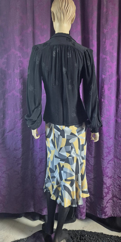 Vintage 1970s Chrisallis London jacquard blouse with statement lucite buttons