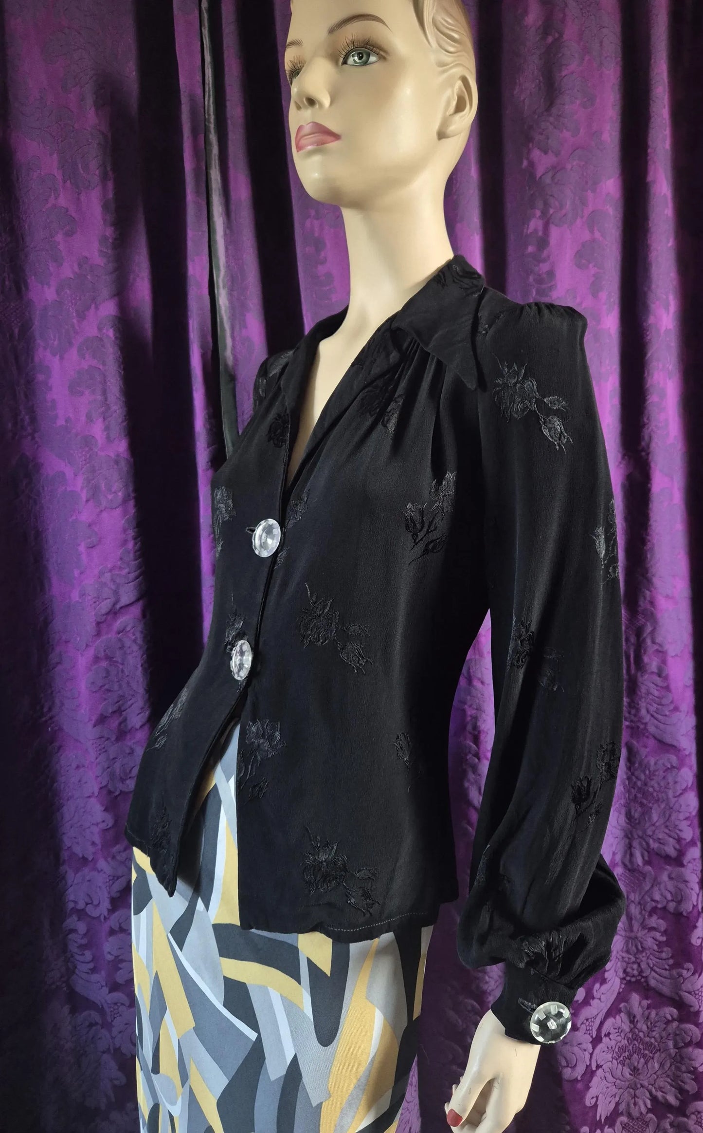 Vintage 1970s Chrisallis London jacquard blouse with statement lucite buttons