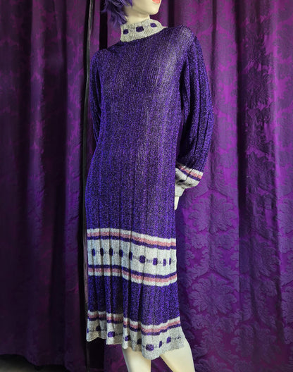 Vintage 1970s Violet Lurex Ribbed Knit Evening Dress