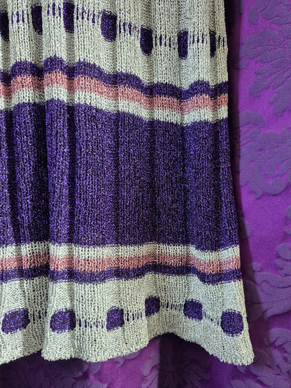 Vintage 1970s Violet Lurex Ribbed Knit Evening Dress
