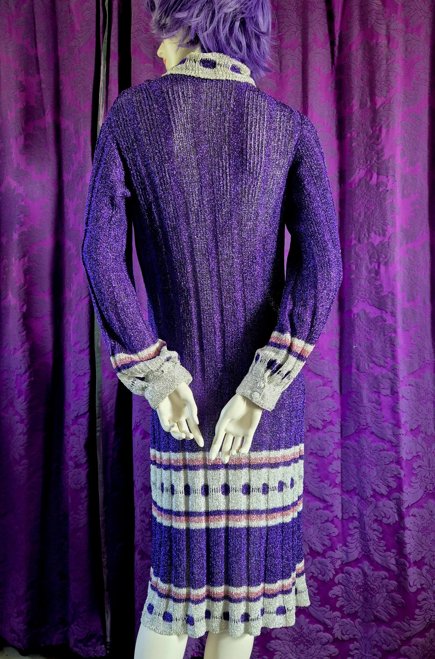 Vintage 1970s Violet Lurex Ribbed Knit Evening Dress