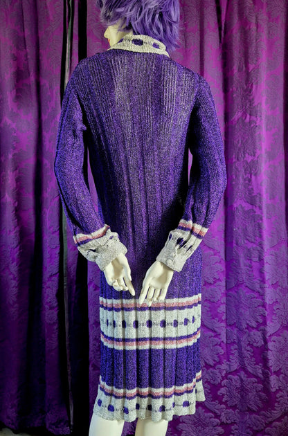 Vintage 1970s Violet Lurex Ribbed Knit Evening Dress