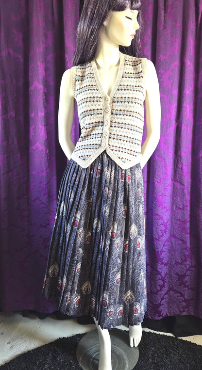 Liberty of London Hera Peacock Wool Pleated Skirt